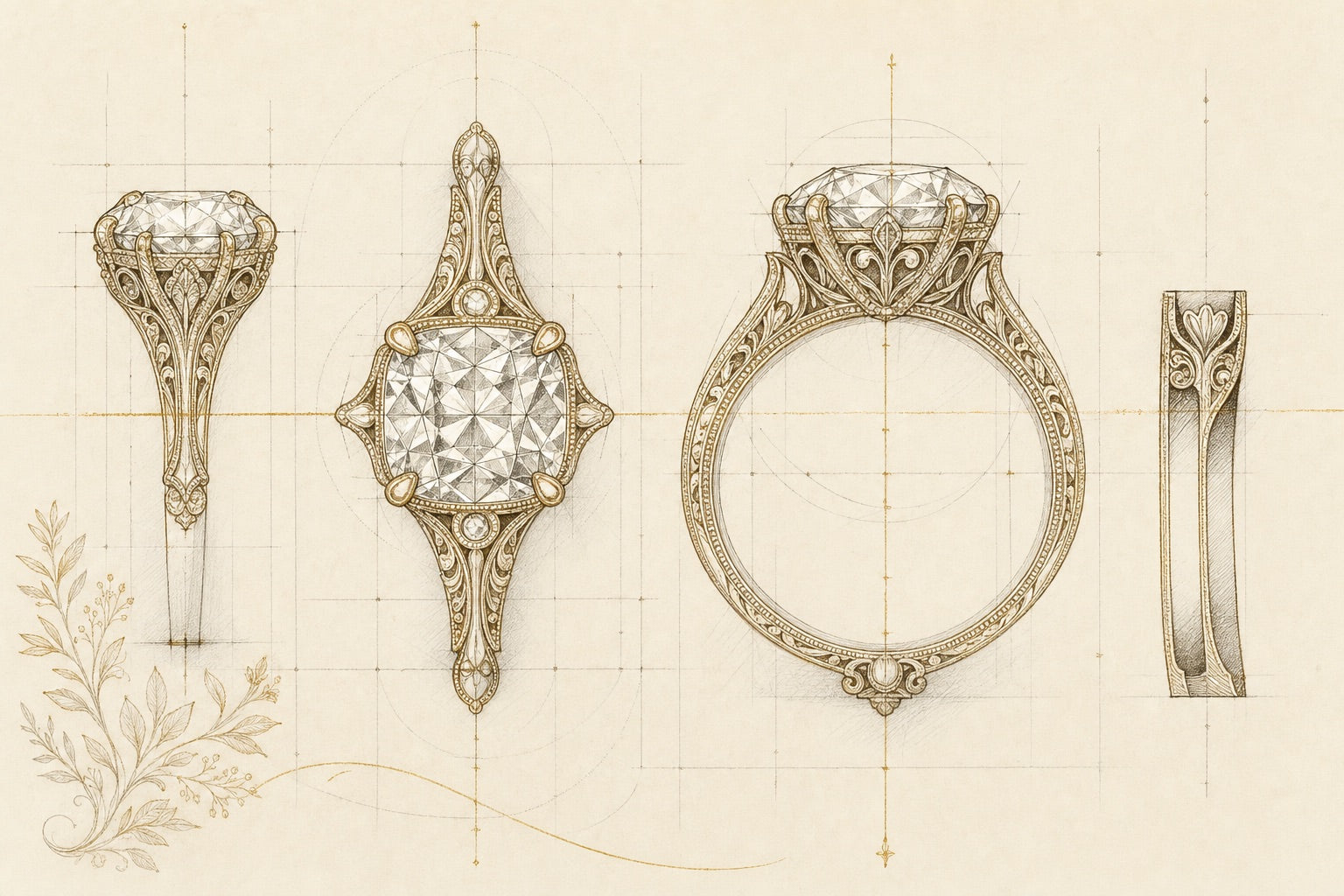 Custom lab-grown diamond engagement ring design sketch — made to your spec | Sula Bridal
