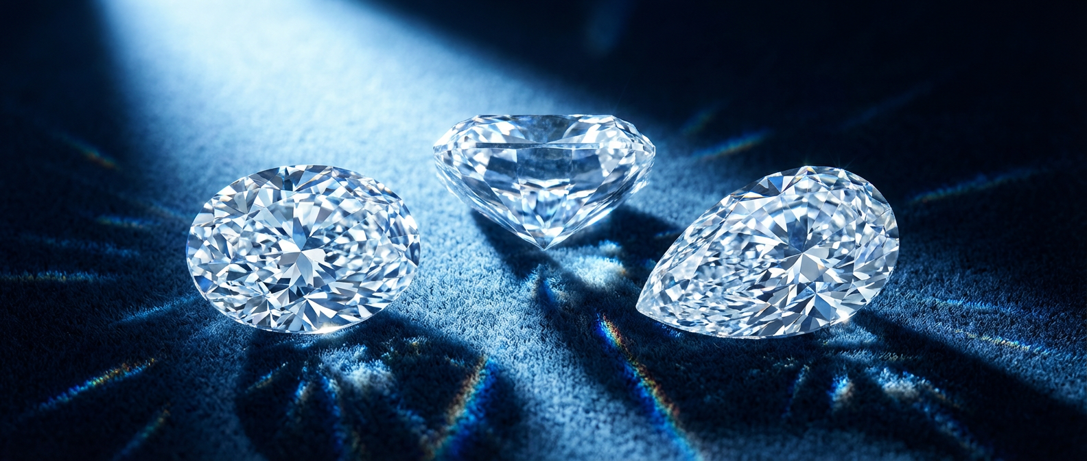 Round, cushion, and pear lab-grown diamonds — Sula Bridal IGI-certified standard