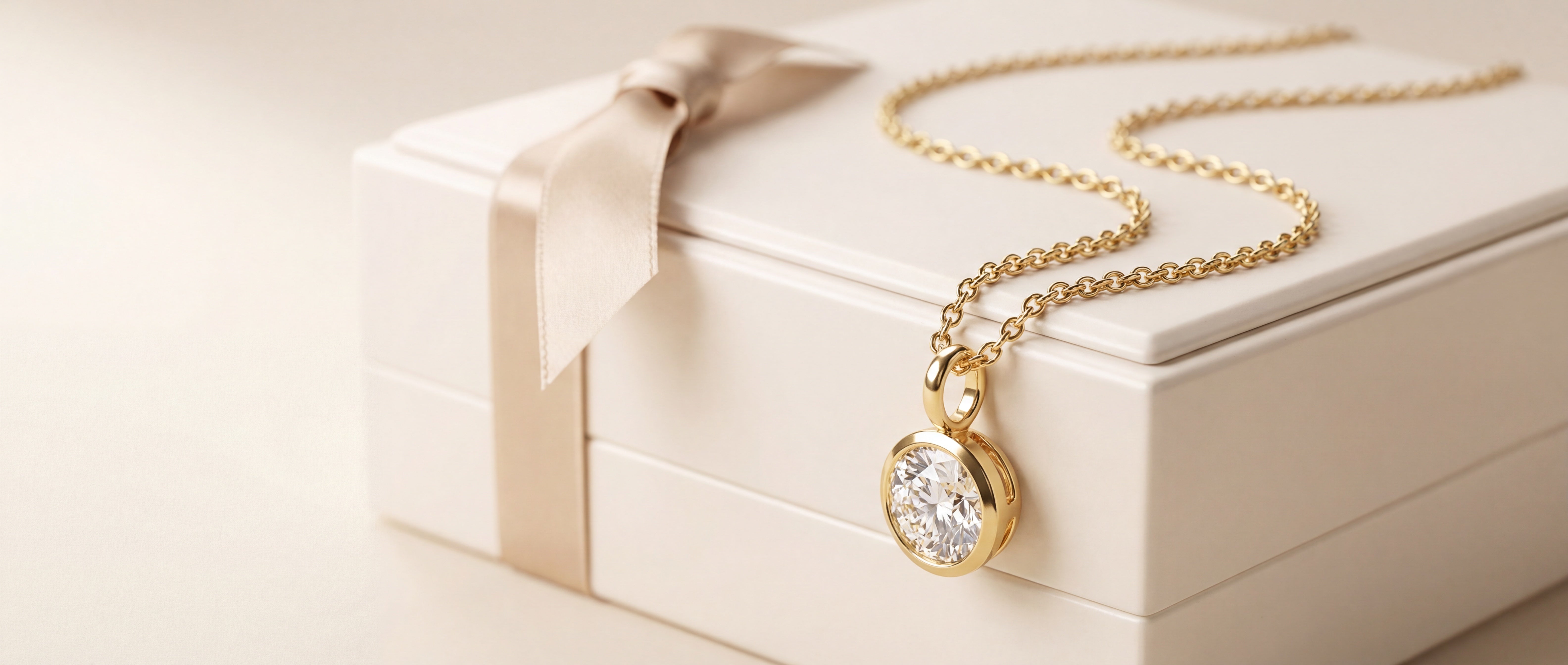 Lab-grown diamond bezel pendant necklace in 18K gold from Sula Bridal